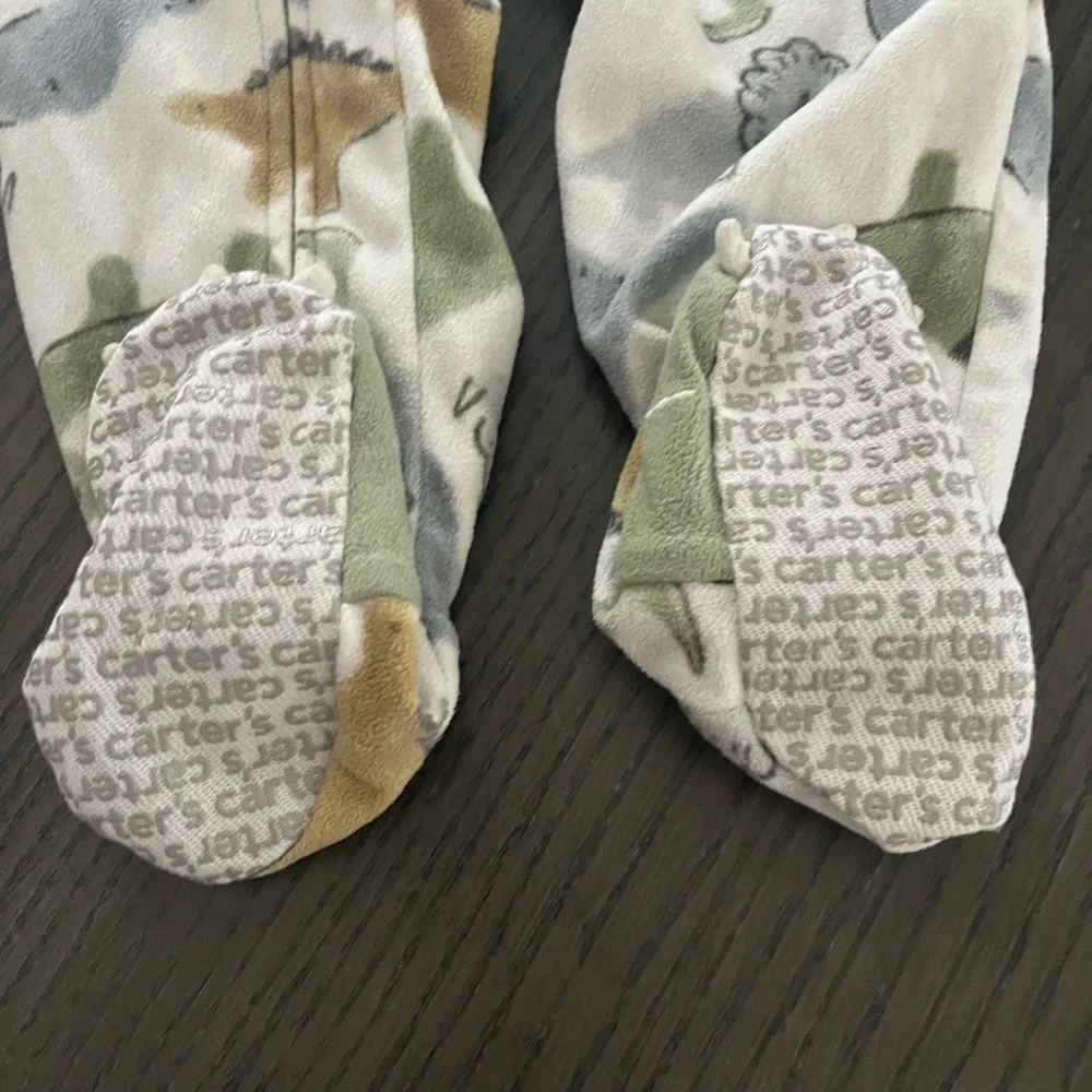 Carter's Dinosaur Print Footie Pajama - Green, Gray, Brown - Picture 3 of 6